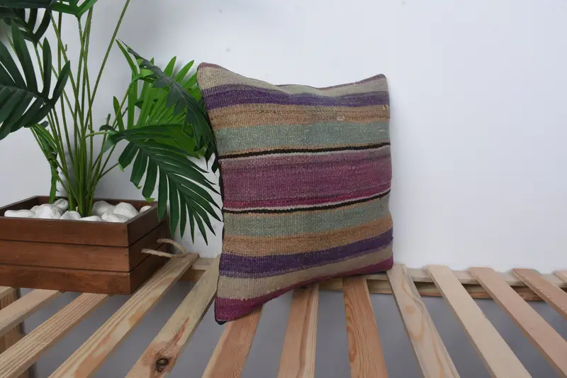 Ethnical Kilim Rug Pillow, Outdoor Throw Pillow Cover, Kilim Pillow, Pillow Case, 16x16 Purple Cushion Cover, Vintage Kilim Pillow - 4