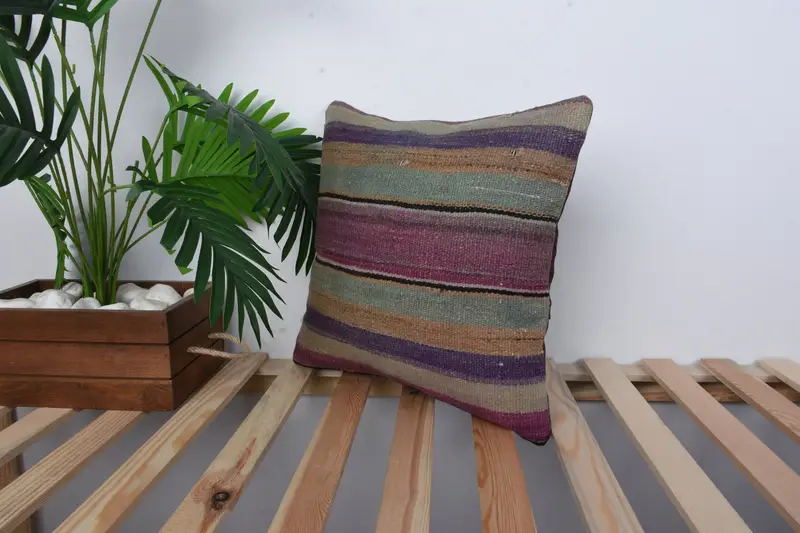 Ethnical Kilim Rug Pillow, Outdoor Throw Pillow Cover, Kilim Pillow, Pillow Case, 16x16 Purple Cushion Cover, Vintage Kilim Pillow - 5