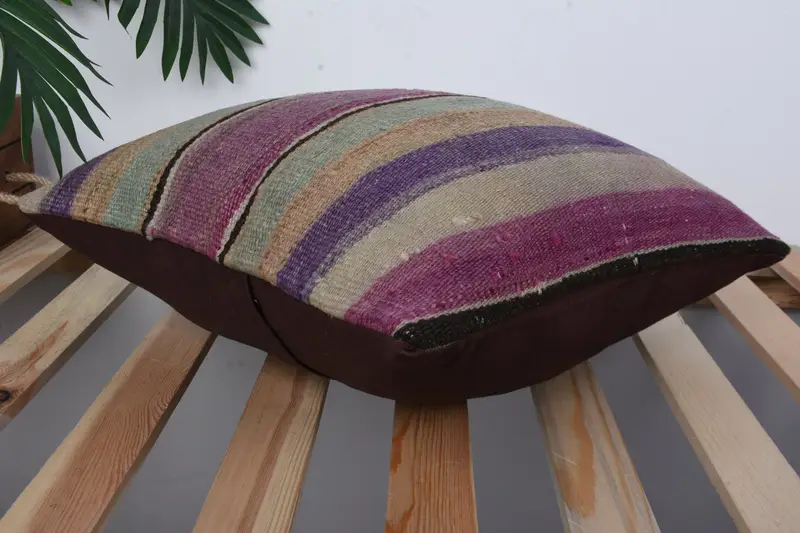 Ethnical Kilim Rug Pillow, Outdoor Throw Pillow Cover, Kilim Pillow, Pillow Case, 16x16 Purple Cushion Cover, Vintage Kilim Pillow - 6