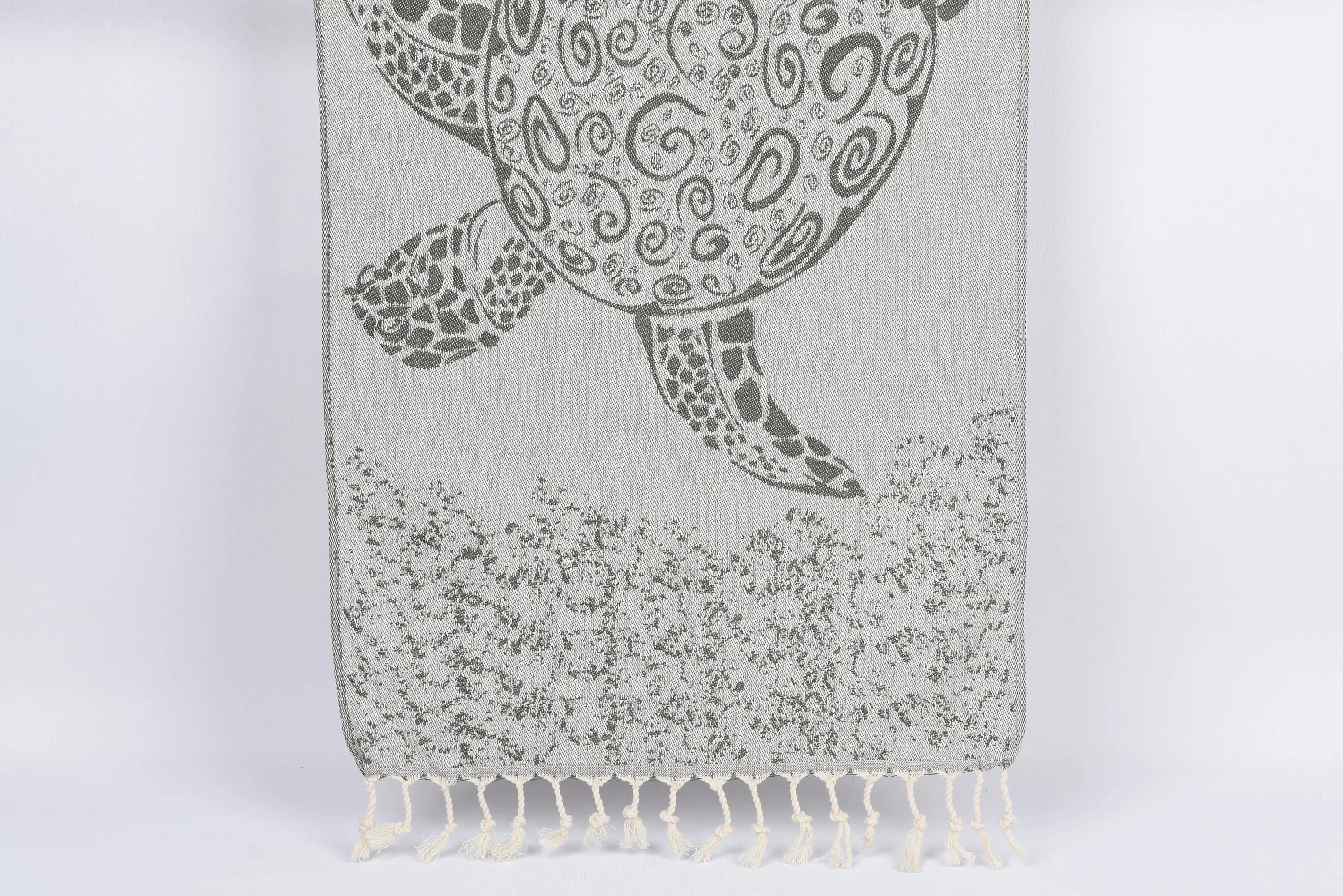 Turkish Tea Towel Khaki Green Carretta Pattern, Organic Cotton, 36x18 Inches - 1