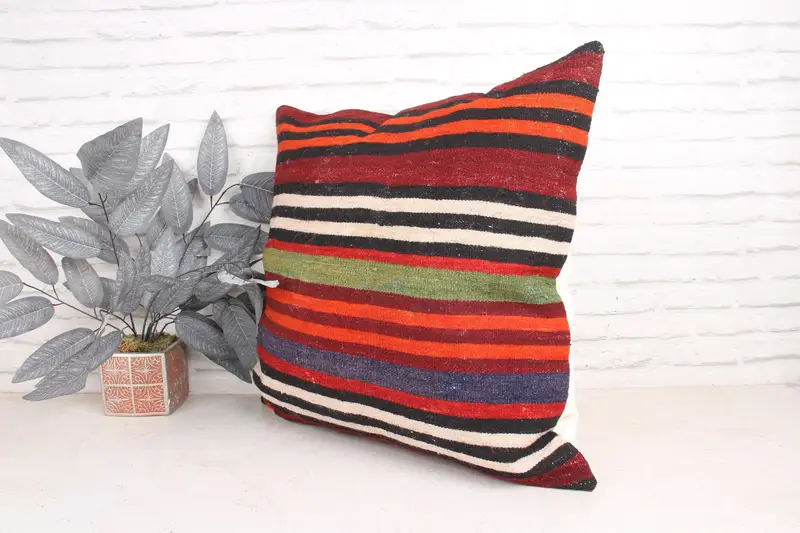Pillow, 24x24 Red Cushion Case, Tribal Pillow Case, Pillow for Couch, Throw Kilim Pillow, Kilim Pillow, Handmade Rug Seat Pillow Case - 4