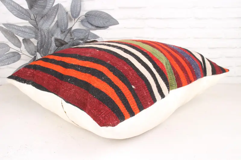 Pillow, 24x24 Red Cushion Case, Tribal Pillow Case, Pillow for Couch, Throw Kilim Pillow, Kilim Pillow, Handmade Rug Seat Pillow Case - 6