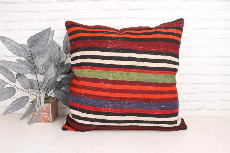 Pillow, 24x24 Red Cushion Case, Tribal Pillow Case, Pillow for Couch, Throw Kilim Pillow, Kilim Pillow, Handmade Rug Seat Pillow Case - 1