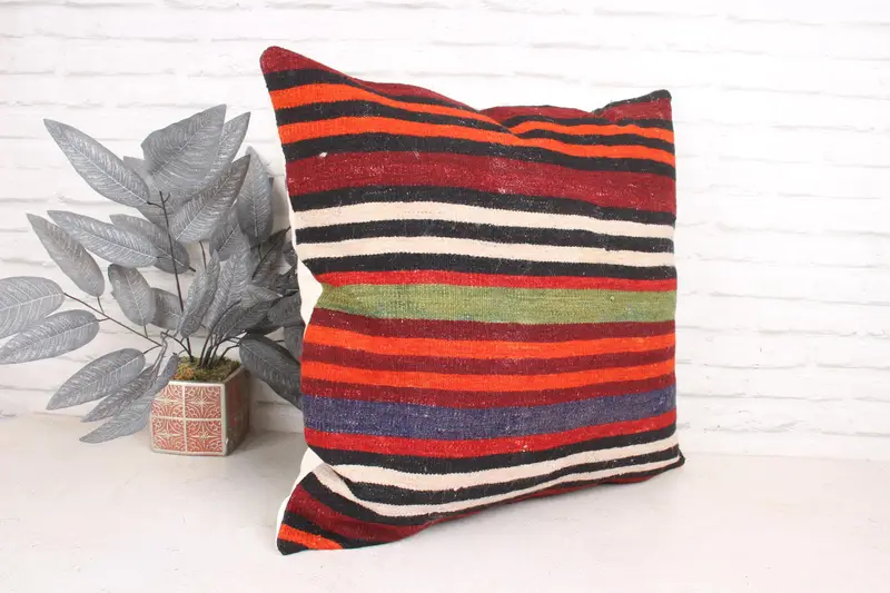 Pillow, 24x24 Red Cushion Case, Tribal Pillow Case, Pillow for Couch, Throw Kilim Pillow, Kilim Pillow, Handmade Rug Seat Pillow Case - 3