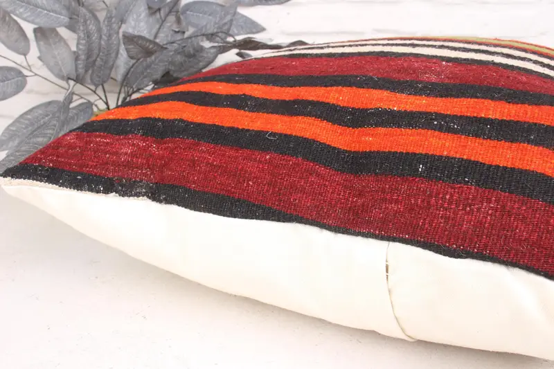 Pillow, 24x24 Red Cushion Case, Tribal Pillow Case, Pillow for Couch, Throw Kilim Pillow, Kilim Pillow, Handmade Rug Seat Pillow Case - 7