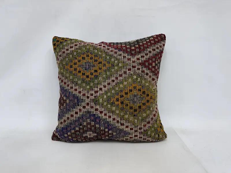 Lila & Grün besticktes Wurfkissen, 28x28 Vintage Geometrisches Kissen