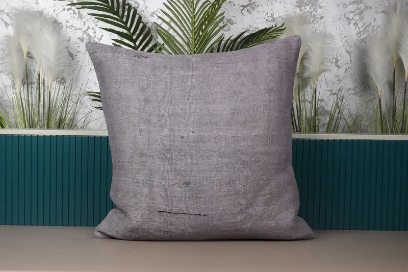 Almohada de lanzamiento bordada del suroeste, cojín de lino gris 32x32