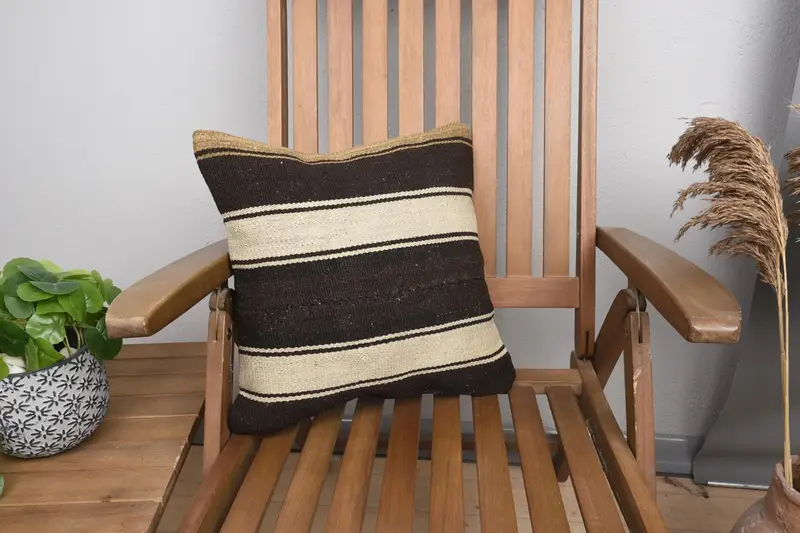 Beige Turkish Gift Cushion, Striped 16x16 inch Christmas Gift Porch Euro Sham - 1