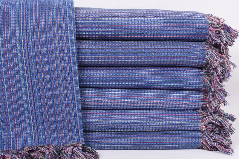 Throw Blankets Organic Cotton Blue Stripes, 91x87 Inches