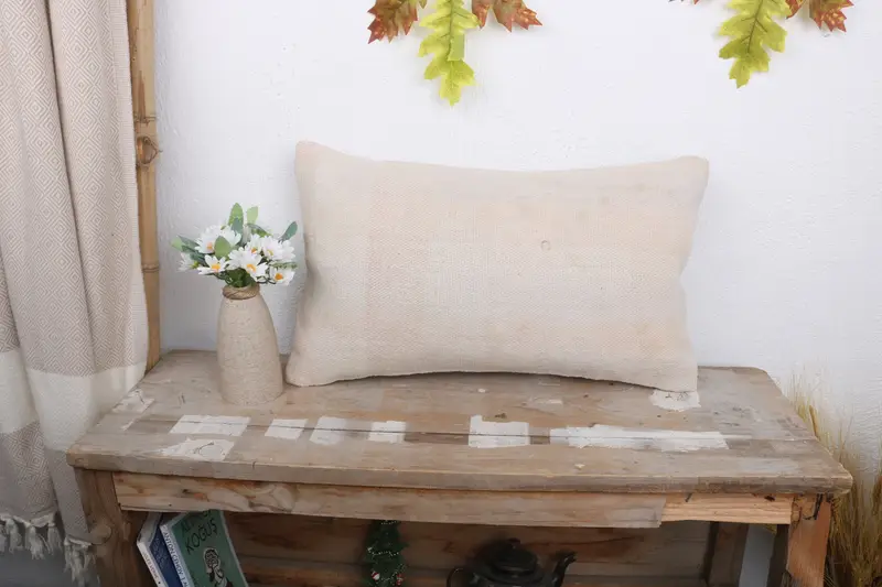 Ethnical Kilim Rug Pillow, Handmade Kilim Cushion, Pillow for Sofa, One Of A Kind Pillow, 12x20 White Pillow Cover, Cushion Case - 1