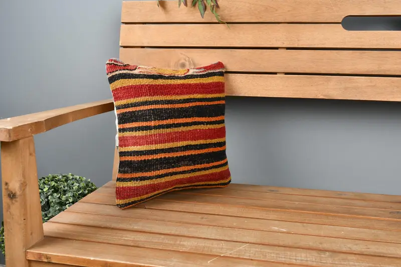 Boho Pillow, Pillow Case, 12x12 Red Cushion, Aztec Pillow Cover, Interior Designer Pillow, Turkish Kilim Pillow, Vintage Throw Pillow Case - 1