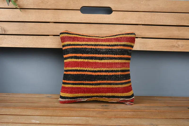 Boho Pillow, Pillow Case, 12x12 Red Cushion, Aztec Pillow Cover, Interior Designer Pillow, Turkish Kilim Pillow, Vintage Throw Pillow Case - 6