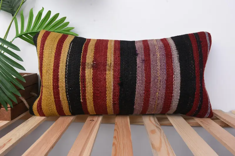 Pillow Cover, Bench Cushion, 12x24 Yellow Pillow, Pet Cushion Cover, Throw Kilim Pillow, Turkish Pillow, Kilim Pillow Cover, Pet Pillow Case - 1