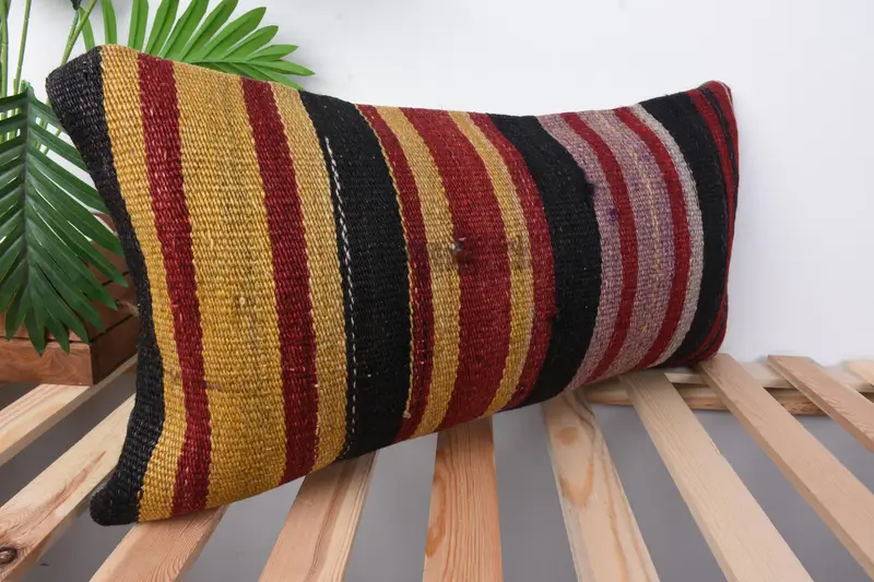Pillow Cover, Bench Cushion, 12x24 Yellow Pillow, Pet Cushion Cover, Throw Kilim Pillow, Turkish Pillow, Kilim Pillow Cover, Pet Pillow Case - 5