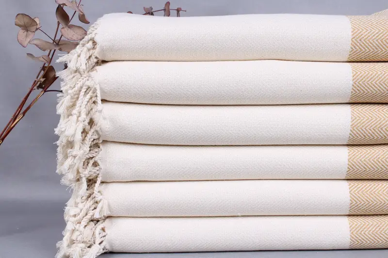 Personalized Turkish Towel, Chevron Pattern, Mustard with Beige, 36x71 Inches