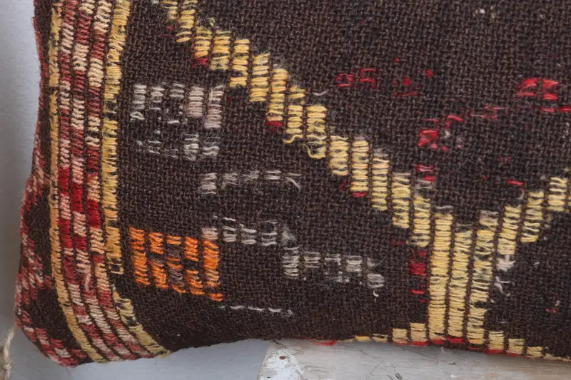 Turkish Kilim Pillow, Handmade Kilim Cushion, Pillow for Sofa, Cushion Cover, Aztec Pillow Case, 12x48 Brown Pillow Sham, Farmhouse Cushion - 3