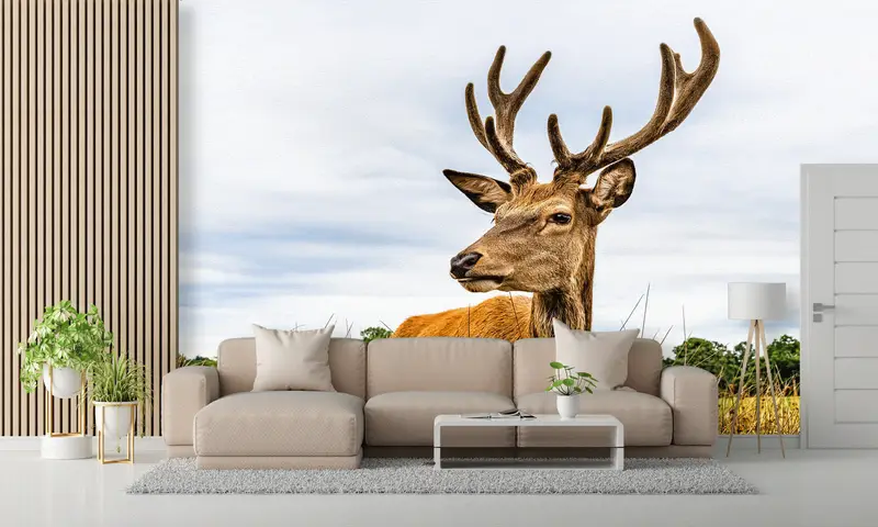 Ev Dekorasyonu için Zarif Baskılı Yaban Hayatı Geyik Manzara Duvar Kağıdı