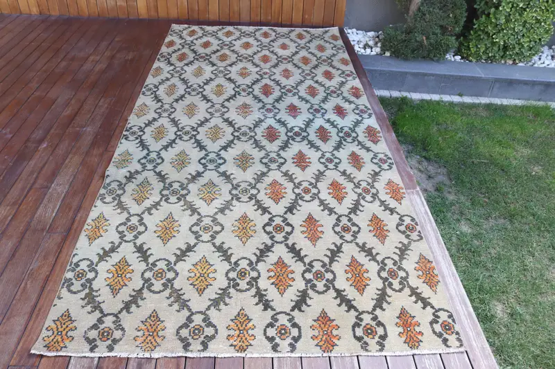 Alfombra Verde Hecha a Mano con Paisley Floral, 4,8x10,2 pies
