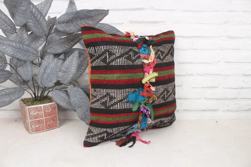 Gift Pillow, Farmhouse Cushion, 16x16 Green Cushion Cover, Bench Pillow, Pillow Cover, Kilim Cushion Sham, Handmade Kilim Cushion - 3