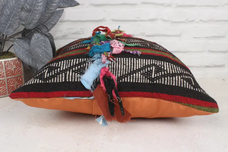 Gift Pillow, Farmhouse Cushion, 16x16 Green Cushion Cover, Bench Pillow, Pillow Cover, Kilim Cushion Sham, Handmade Kilim Cushion - 5