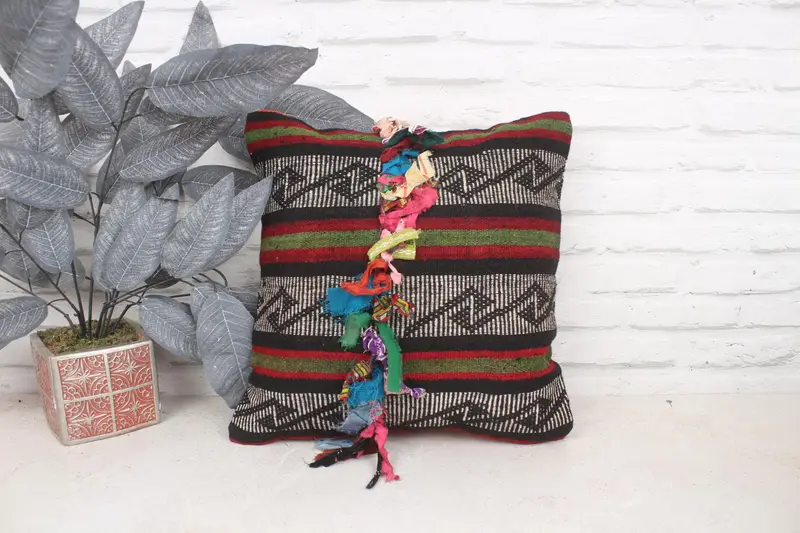 Gift Pillow, Farmhouse Cushion, 16x16 Green Cushion Cover, Bench Pillow, Pillow Cover, Kilim Cushion Sham, Handmade Kilim Cushion - 1