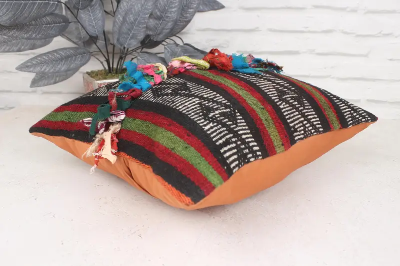 Gift Pillow, Farmhouse Cushion, 16x16 Green Cushion Cover, Bench Pillow, Pillow Cover, Kilim Cushion Sham, Handmade Kilim Cushion - 6