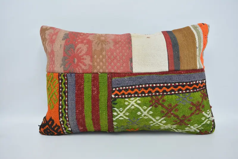 Toss Cushion Cover, Cushion Case, Turkish Kilim Pillow, Throw Kilim Pillow, 16x24 Green Cushion Case, Vintage Kilim Pillow, Ikat Pillow Case - 1