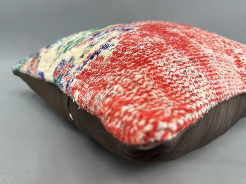 Kilim Cushion Sham, Pillow Cover, Handmade Throw Cushion Cover, Kilim Pillow, Square Throw Pillow Case, Boho Pillow Sham Cover, 18x18 Red Pillow - 6