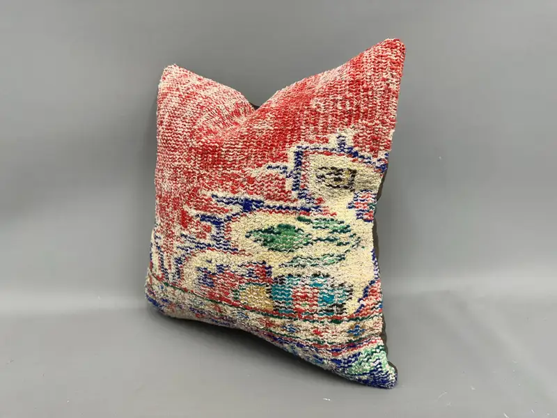 Kilim Cushion Sham, Pillow Cover, Handmade Throw Cushion Cover, Kilim Pillow, Square Throw Pillow Case, Boho Pillow Sham Cover, 18x18 Red Pillow - 3