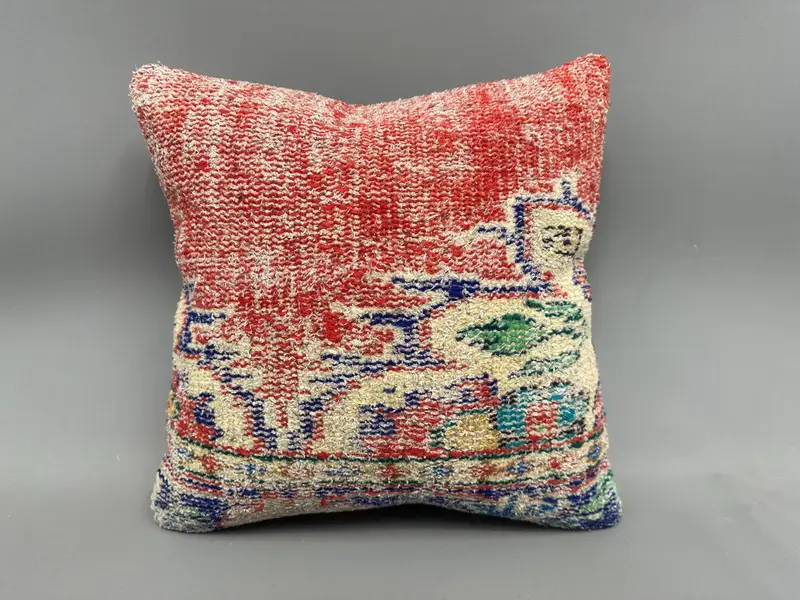 Kilim Cushion Sham, Pillow Cover, Handmade Throw Cushion Cover, Kilim Pillow, Square Throw Pillow Case, Boho Pillow Sham Cover, 18x18 Red Pillow - 4