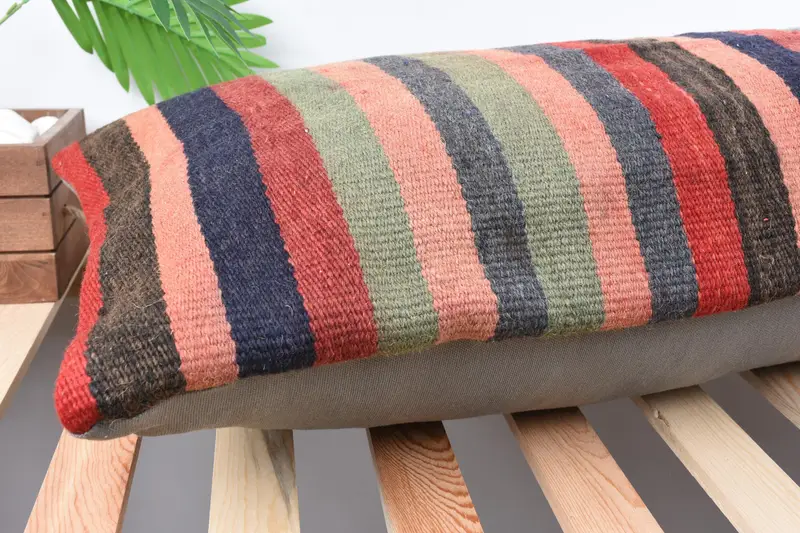 Handwoven Cushion Case, Pillow, Customized Cushion Cover, 16x48 Green Pillow, Antique Pillows, Kilim Cushion Sham, Handmade Kilim Cushion - 6