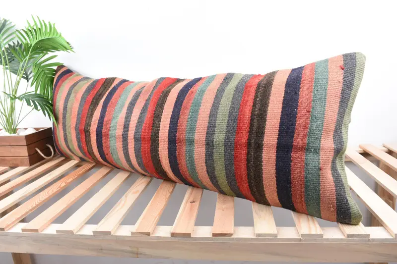 Handwoven Cushion Case, Pillow, Customized Cushion Cover, 16x48 Green Pillow, Antique Pillows, Kilim Cushion Sham, Handmade Kilim Cushion - 5