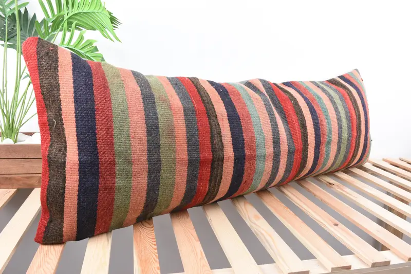 Handwoven Cushion Case, Pillow, Customized Cushion Cover, 16x48 Green Pillow, Antique Pillows, Kilim Cushion Sham, Handmade Kilim Cushion - 4