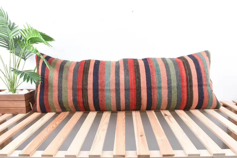 Handwoven Cushion Case, Pillow, Customized Cushion Cover, 16x48 Green Pillow, Antique Pillows, Kilim Cushion Sham, Handmade Kilim Cushion - 1