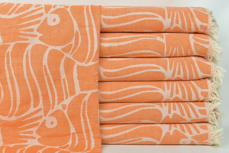 Lanzamiento orgánico, regalo de despedida de soltera, favores de despedida de soltera, favores de boda, regalo para novia, cama decorativa, toalla de diseño de pescado de algodón 70x60 - 3