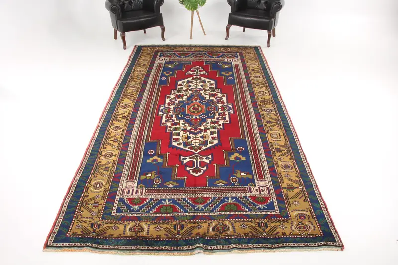 Turkish 6.2x11.7 ft Rug, Oversize Vintage Rug, Red Polka dot Wool Rug - 1