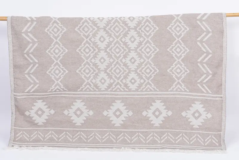 Handmade Brown Geometric Organic Cotton Towel, 73x40 Inches