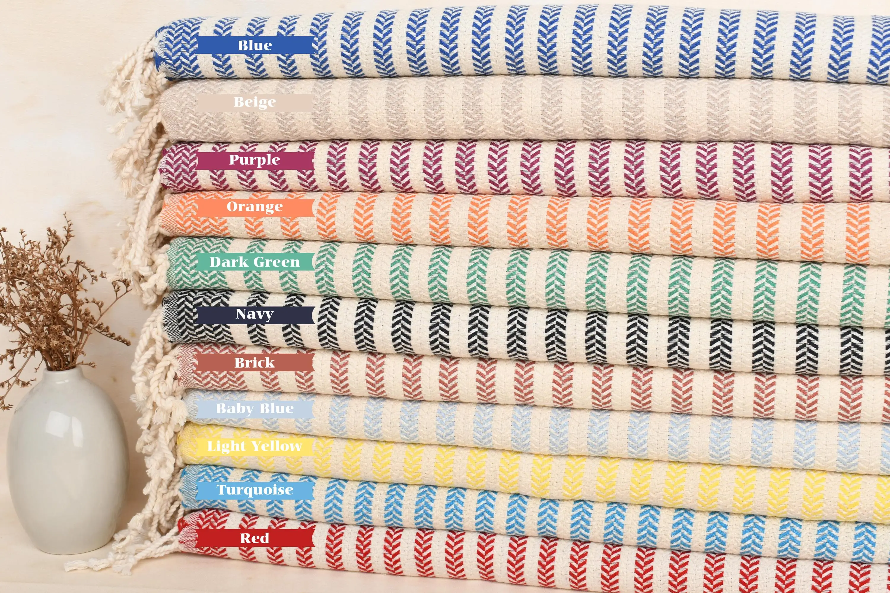 Chevron Hand Towel Cotton, Beige, 18x40 Inches - 1