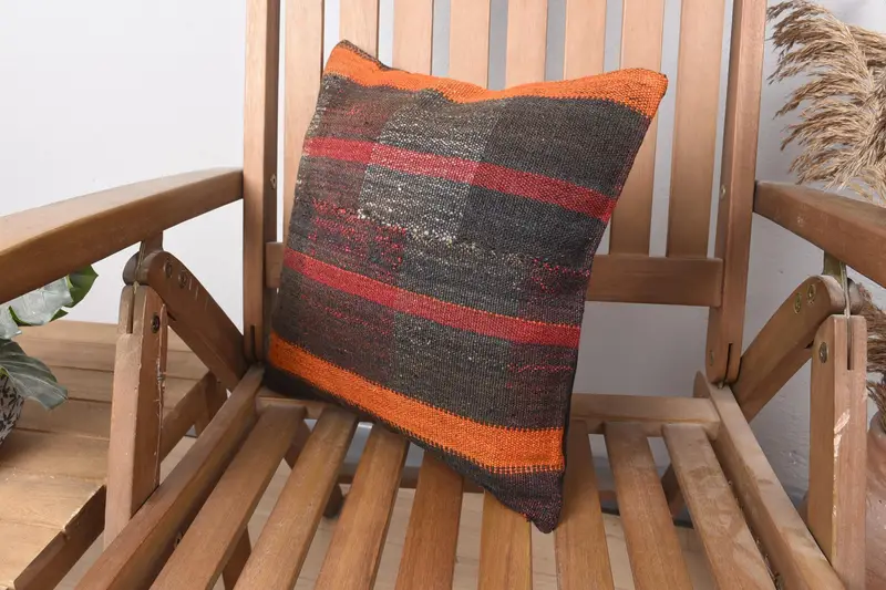 Accent Pillow, 14x14 Brown Cushion Cover, Ethnical Kilim Rug Pillow, Pillow Cover, Kilim Pillow Cover, Turkish Rugs Cushion, Pillow for Sofa - 3