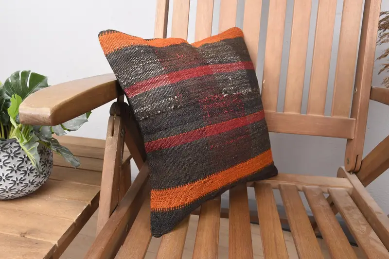 Accent Pillow, 14x14 Brown Cushion Cover, Ethnical Kilim Rug Pillow, Pillow Cover, Kilim Pillow Cover, Turkish Rugs Cushion, Pillow for Sofa - 2