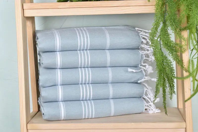 Pastel Green Striped Bath Towel, Organic Cotton, 40x71 Inches