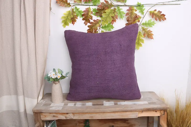 Vintage Kilim Throw Pillow, Neutral Pillow Sham, Armchair Cushion Cover, 20x20 Purple Pillow Case, Turkish Pillow, Pillow Case, Gift Pillow - 1