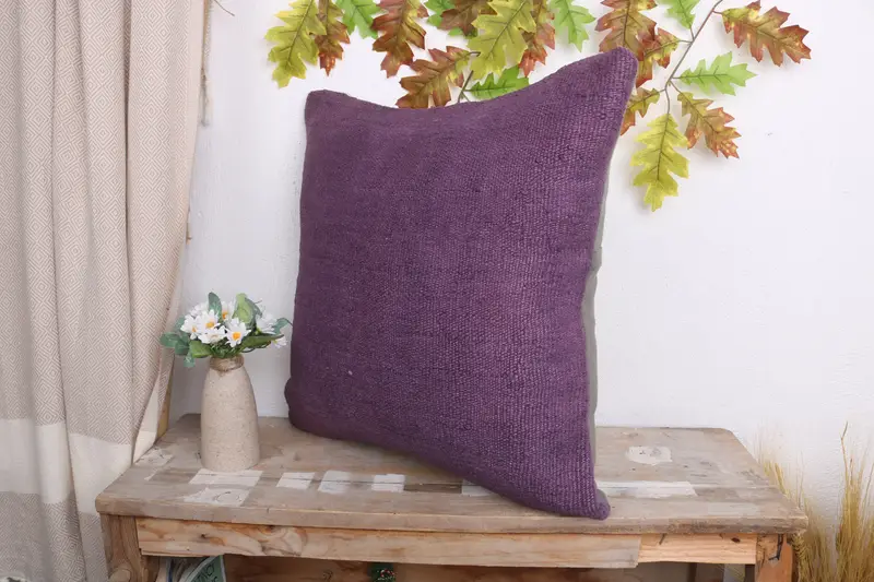 Vintage Kilim Throw Pillow, Neutral Pillow Sham, Armchair Cushion Cover, 20x20 Purple Pillow Case, Turkish Pillow, Pillow Case, Gift Pillow - 4