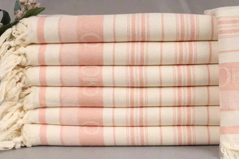 Turkish Beach Towel Monogram Light Powder Pink Striped, 40x71 Inches