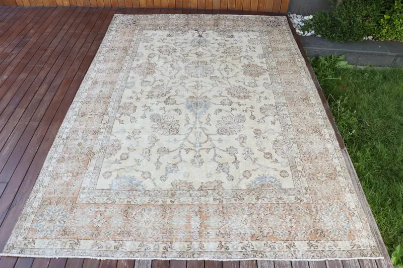 El Yapımı 0,6x10,1 ft Halı, Bej ve Turuncu Güneybatı