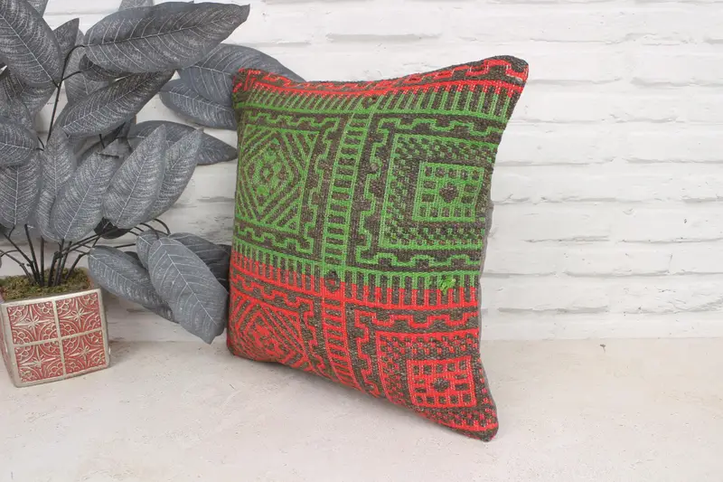Interior Designer Pillow, 16x16 Green Pillow Case, Vintage Kilim Pillow, Ethnical Kilim Rug Pillow, Outdoor Pillow Case, Pillow Sham, Pastel Pillow - 4
