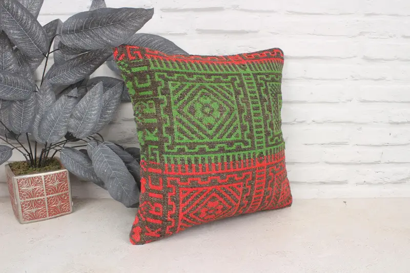 Interior Designer Pillow, 16x16 Green Pillow Case, Vintage Kilim Pillow, Ethnical Kilim Rug Pillow, Outdoor Pillow Case, Pillow Sham, Pastel Pillow - 3