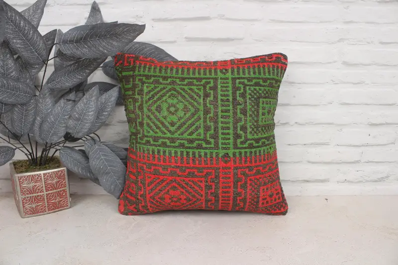 Interior Designer Pillow, 16x16 Green Pillow Case, Vintage Kilim Pillow, Ethnical Kilim Rug Pillow, Outdoor Pillow Case, Pillow Sham, Pastel Pillow - 1