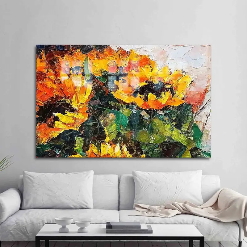 Elegant Printed Glass: Abstract Sunflower Bouquet Design