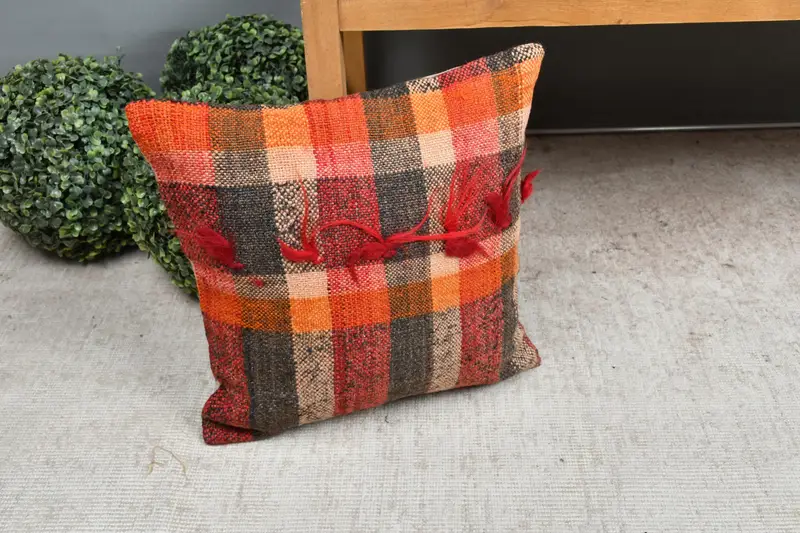 16x16 Red Pillow Sham, Kilim Pillow, Gift Pillow, Farmhouse Cushion Cover, Rustic Cushion Case, Interior Designer Pillow, Pillow - 7